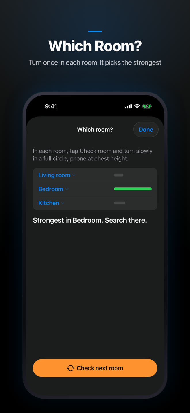 Which room: three rooms compared, strongest in the bedroom