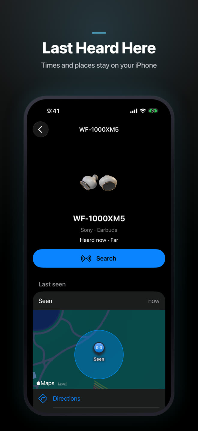 Device page with last heard time and a map